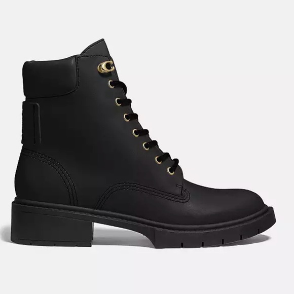 Coach Lorimer Black Leather Bootie Classic Military Combat Boot Size 8 New - Picture 2 of 13